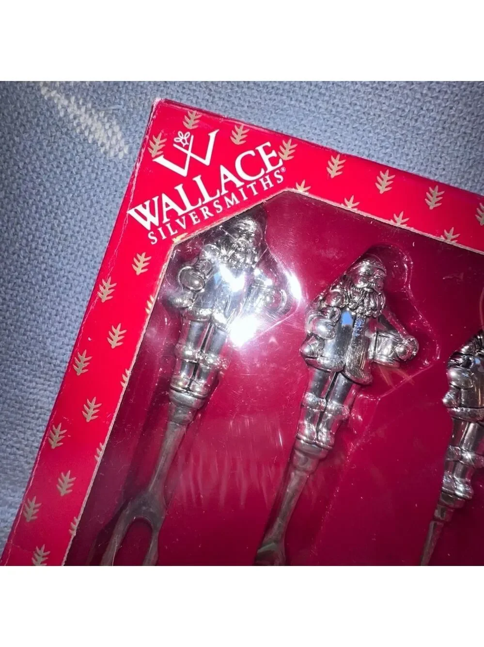 NOS Vintage 1999 Wallace Silversmiths Santa Fork Set 4 Piece Silverplated